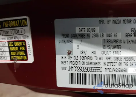 2009 Mazda Mazda5 Sport z USA, uszkodzony, nr VIN JM1CR293290355650